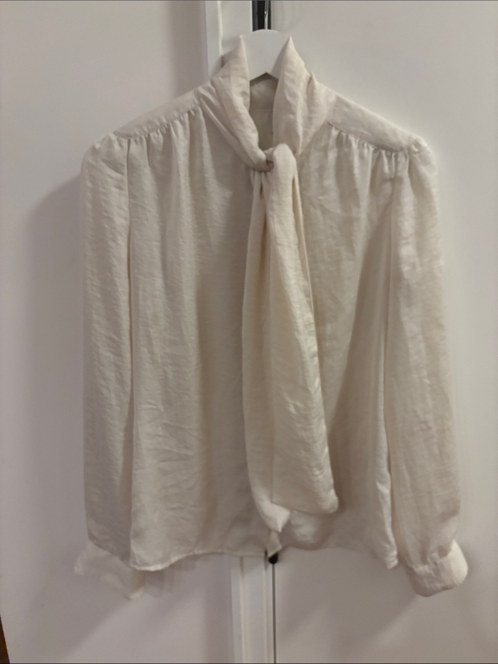 United Colors Of Benetton Cream Tie-Neck Long Sleeve Blouse